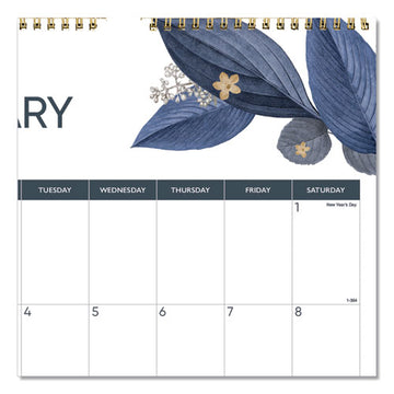 Blueline® 12-month Colorful Wall Calendar, Watercolor Gold Detail Floral Artwork, 12 X 17, White Sheets, 12-month (jan To Dec): 2022 freeshipping - TVN Wholesale